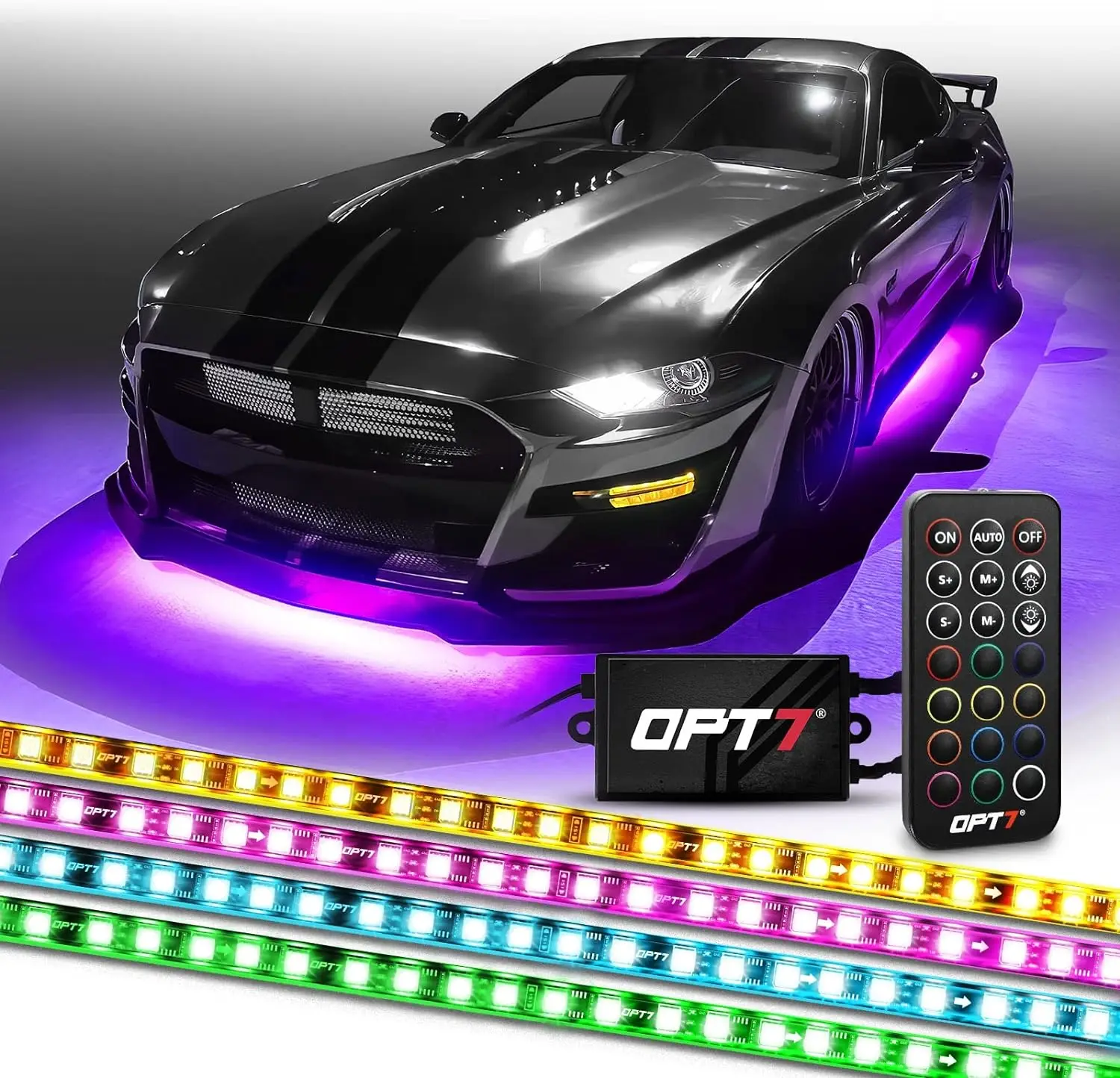 Aura Flexible Underglow Car Lights w/Wireless Remote, Exterior Neon Accent Underbody Lighting Kit, 4 pc LED Light Strips