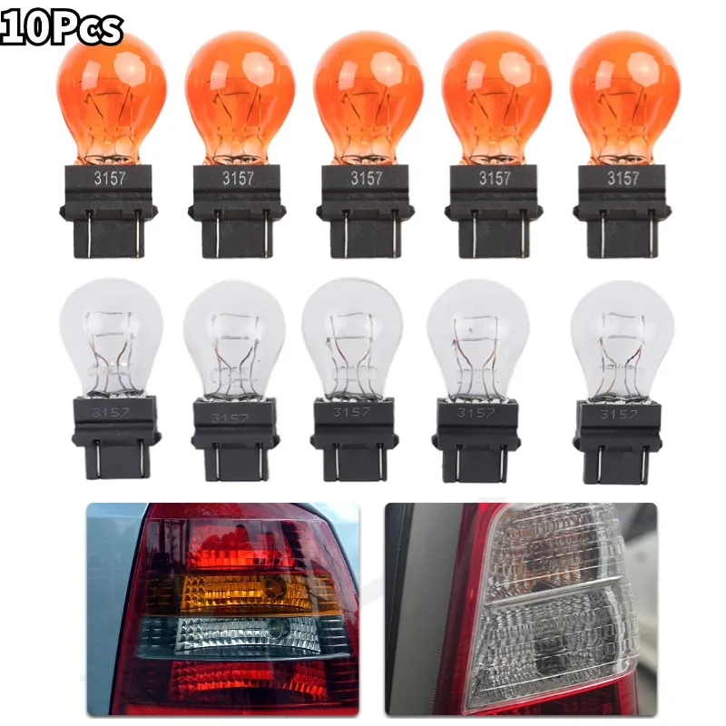 10Pcs 3157 Tail Signal Brake Light Bulbs Clear&Amber Car External Turn Signal Lights Bulb Lights Accessories