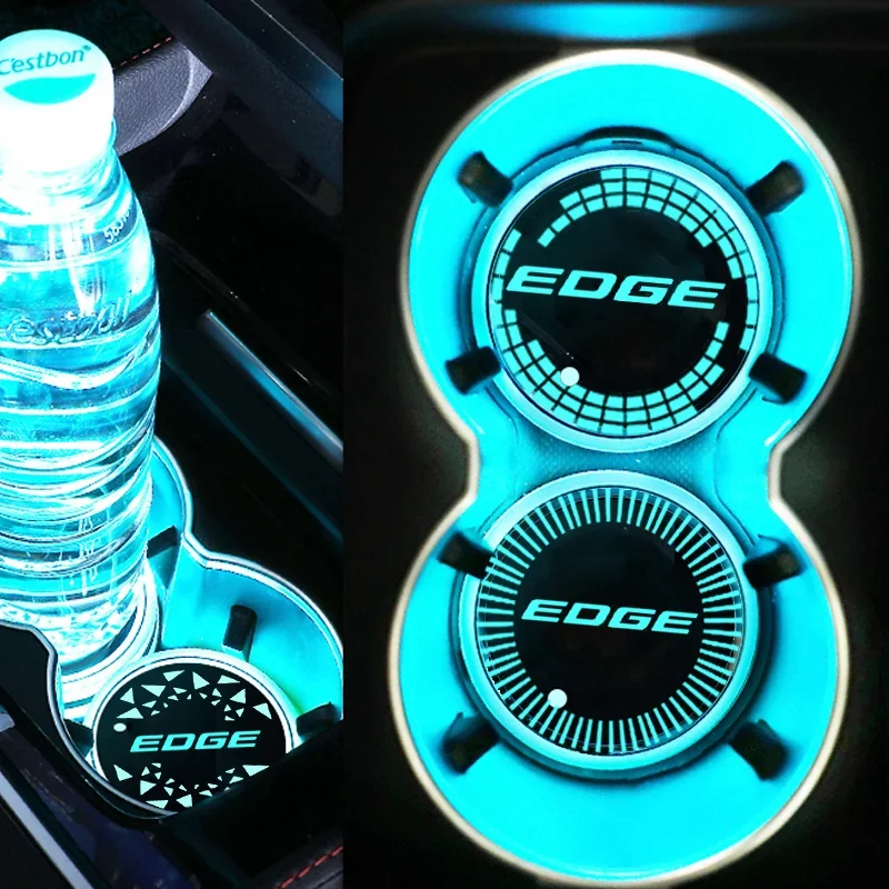 7 Colors Car Water Coaster Luminous Drinks Holder Decoration for Ford Edge Logo Auto Cup Mat Pad LED Atmosphere Light Styling