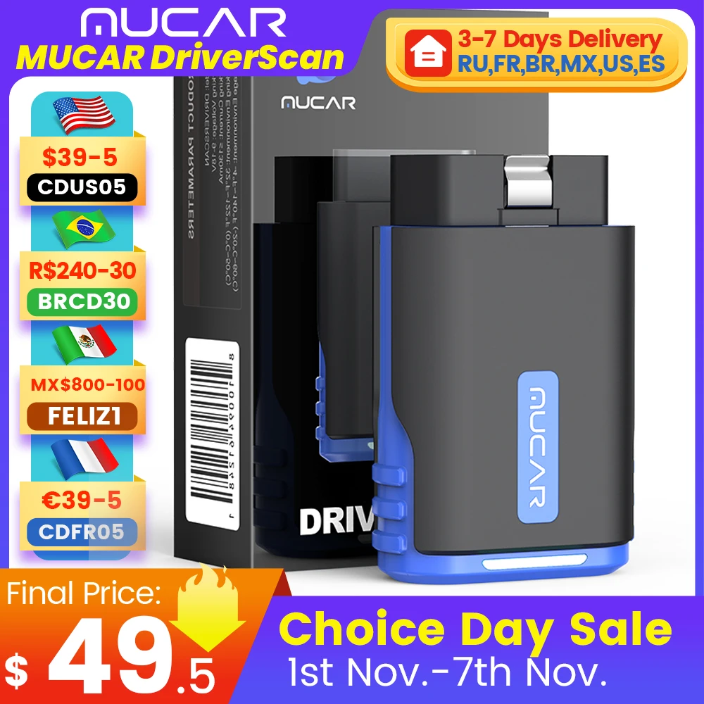 MUCAR DriverScan OBD2 Scanner Bluetooth, Bi-directional scan Tool OE Level All System Diagnostic Active Test 15 Service Function