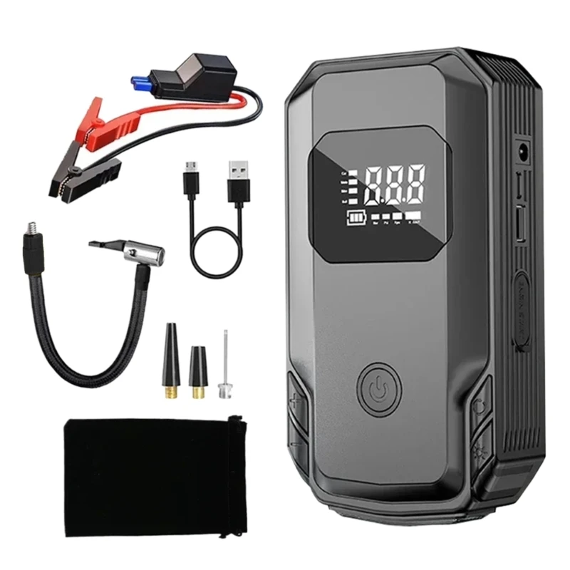 Portable Car Tire Inflator & Jump Starter LED Light Display Car Emergency with Tire Inflator Tool T3EF