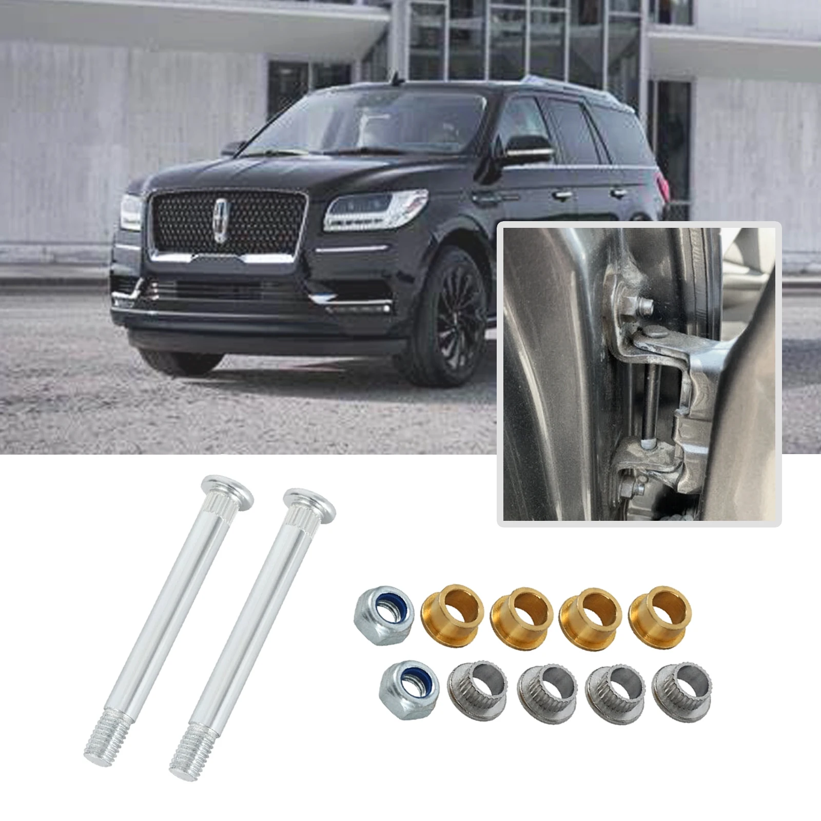 2Pcs Door Hinge Pin&Bushing Repair Kit Lock Nuts Fits for Ford Mustang/Lincoln/Mercury Car Interior Accessories Replacing Parts