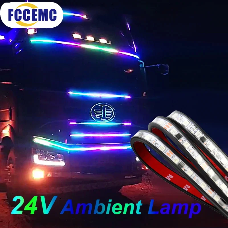 24V Truck Colorful Flashing Ambient Lighting LED Decorative Lamp Atmosphere Light  Night Driving Safety Car Warning Light Strip