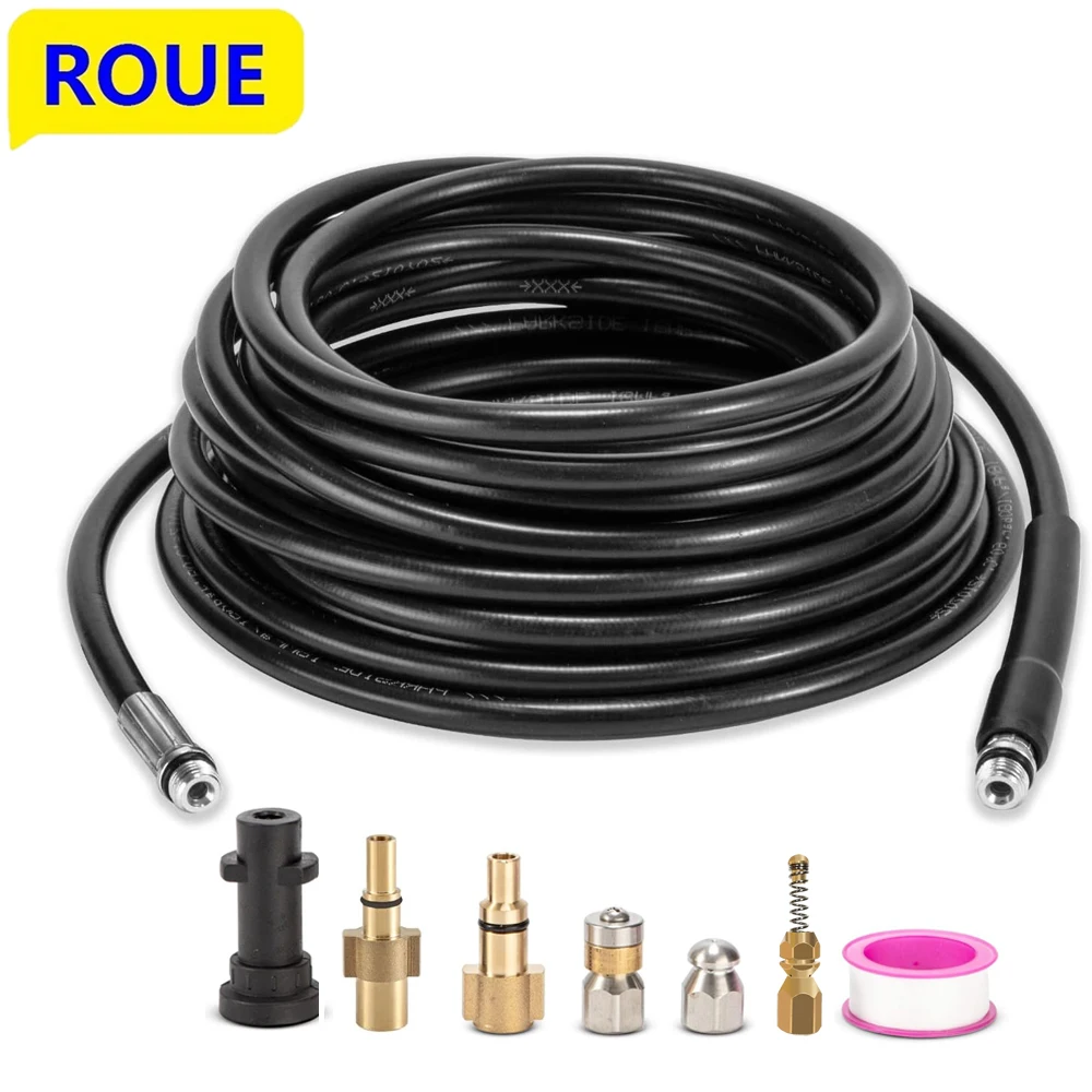Sewer Drain Cleaning Hose Pipe Cleaning Kit with Adapter for Karcher K2-K7 Bosch Parkside Pressure Washer Nozzle Car Wash Hoses