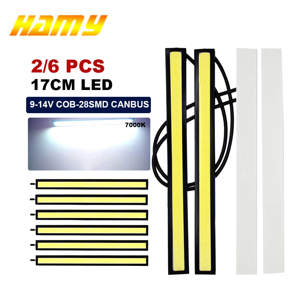 2/6 PCS 17CM Car LED Light  COB DRL Driving Daytime Running Lights 12V 7000K White Bar Aluminum Stripes Panel Car Working Lights