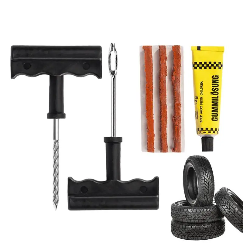 Tire Flat Repair Kit 6pcs Flat Wheel Repair Kit With Spiral Reamer Adhesive Strips Small Portable Tools To Fix Punctures And