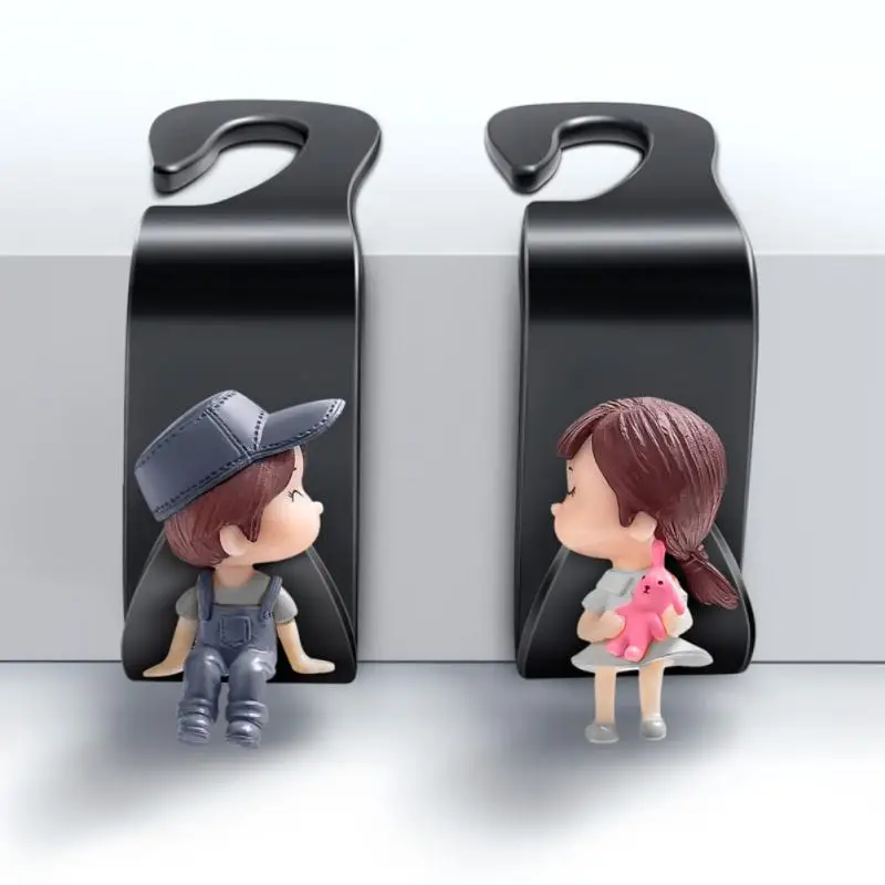 Universal Car Headrest Hook Cute Couple Car Hanger Seat Back Hanger Storage Hook Cloth Storage Holder Clip Car Accessories