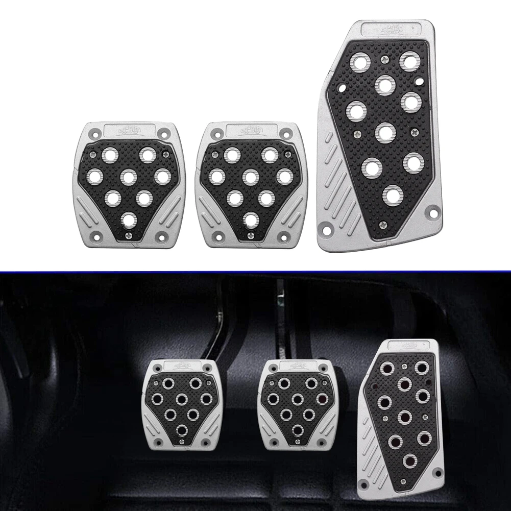 3Pcs Universal Racing Manual Non-Slip Foot Pedals Pad Plastic Cover Styling MT Brake Accelerator Clutch Car Accessory, w/ Screws