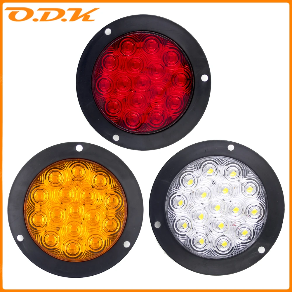 2pcs 12V 24V 16 LED 4" Car Round Taillights Tail Light Turn Signal  Brake Stop Rear Running Reverse Lamp Trailer Lorry Truck Lig