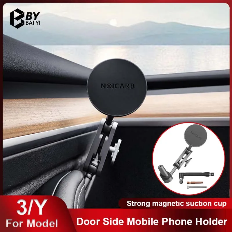 For Tesla MODEL Y/3 2021-2024 Car Door Mobile Phone Holder Car Navigation Magnetic Suction Cup Metal Bracket Interior Accessorie
