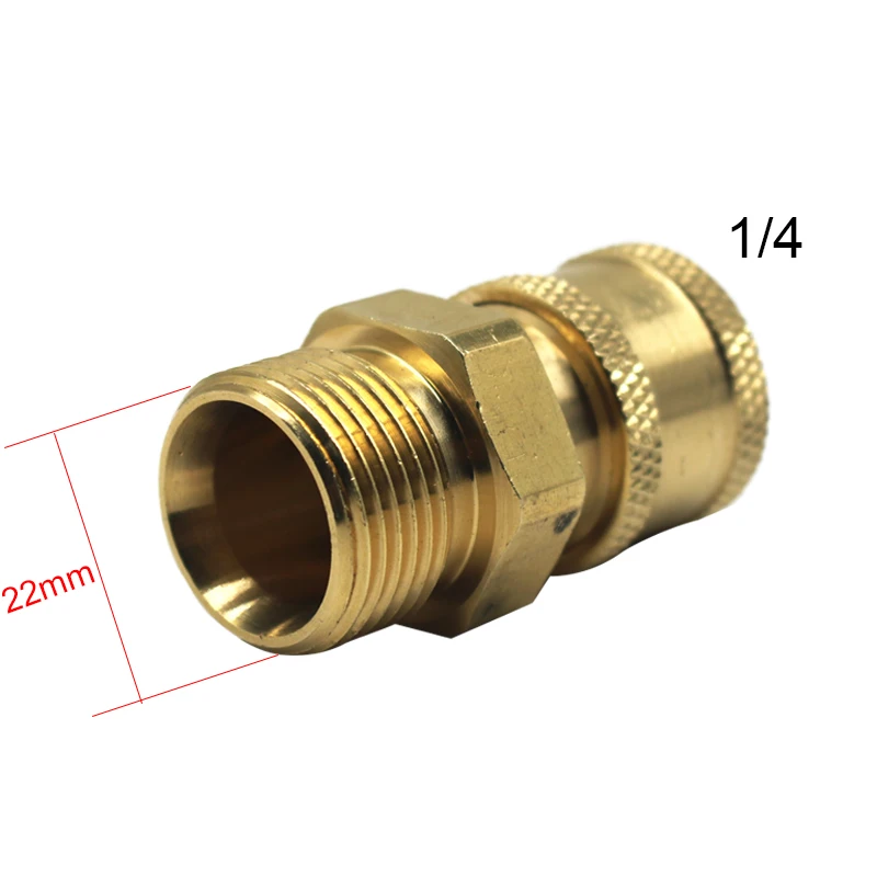 High Pressure Washer Copper Connector Adapter M22 Male 1/4" Female Quick Connection Adapter & 5 Pcs Car Washing Nozzles