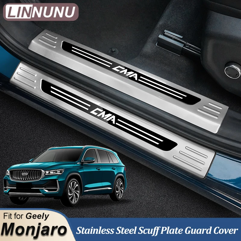 LINNUNU Stainless Steel Auto Door Sill Scuff Plate Guard Cover Pedal Fit for Geely KX11 Monjaro Manjaro 2021-2023 Protect Trim
