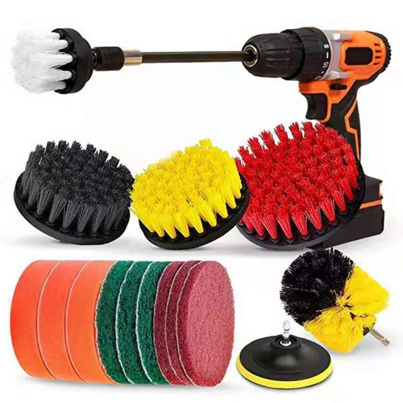 16Pcs Drill Brush Attachment Set Power Scrubber Wash Cleaning Brushes Tool Wheel for Rim Dashboard Cleaning Brush
