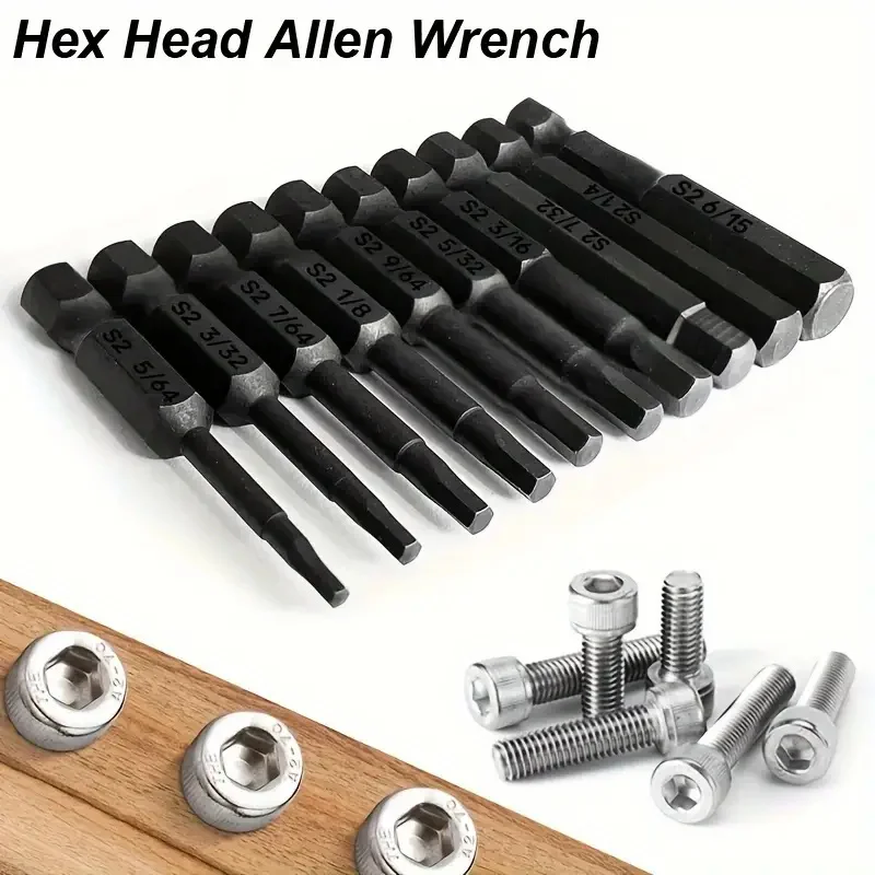 10pcs Hex Screwdriver Drill Bit Set S2 Alloy Steel Allen Wrench Metric/Imperial Power Electric And Manual Screwdriver Drill Bits