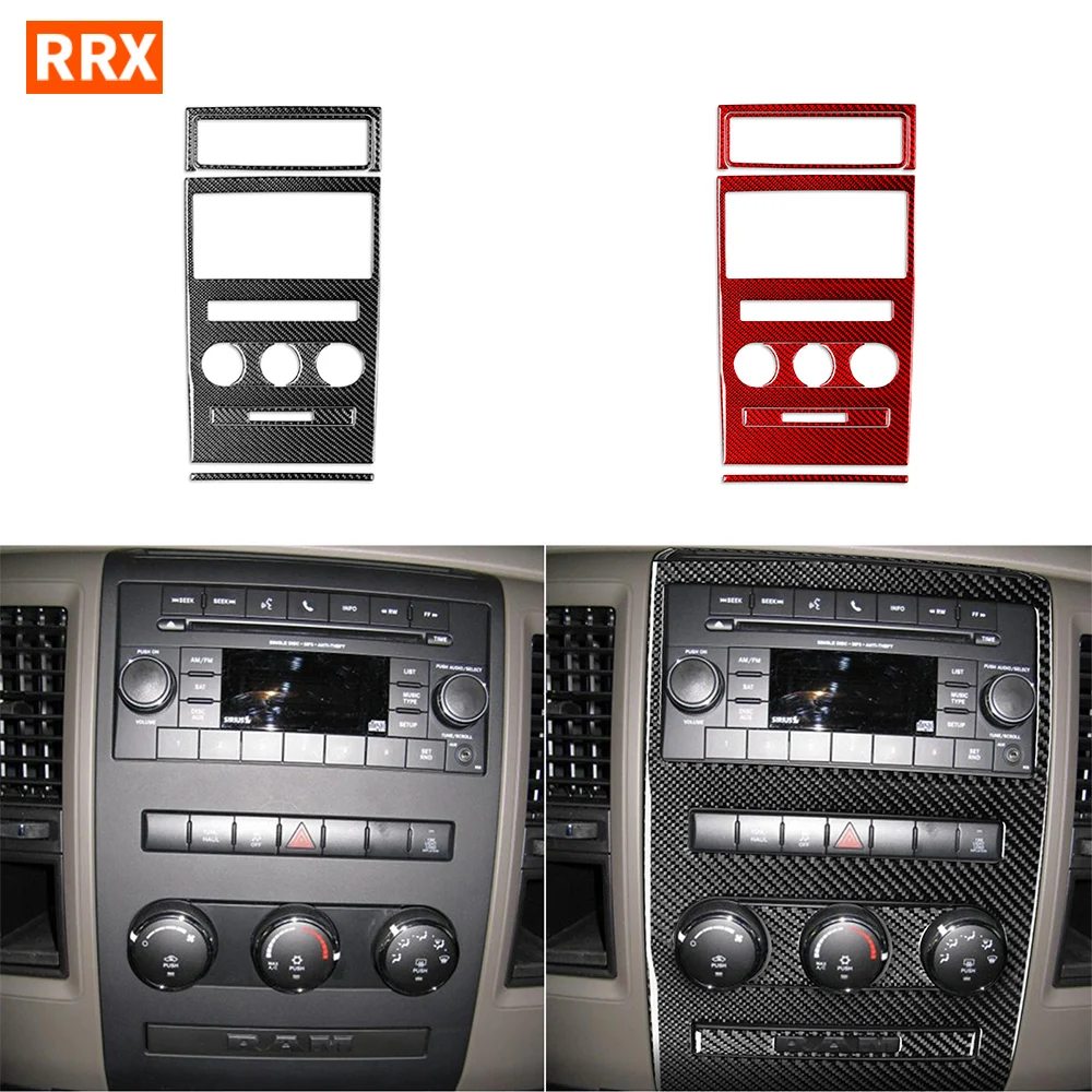 For Dodge Ram 1500 2009-2012 Central Control Radio Air Conditioning Button Emergency Light Panel Carbon Fiber Sticker Accessori