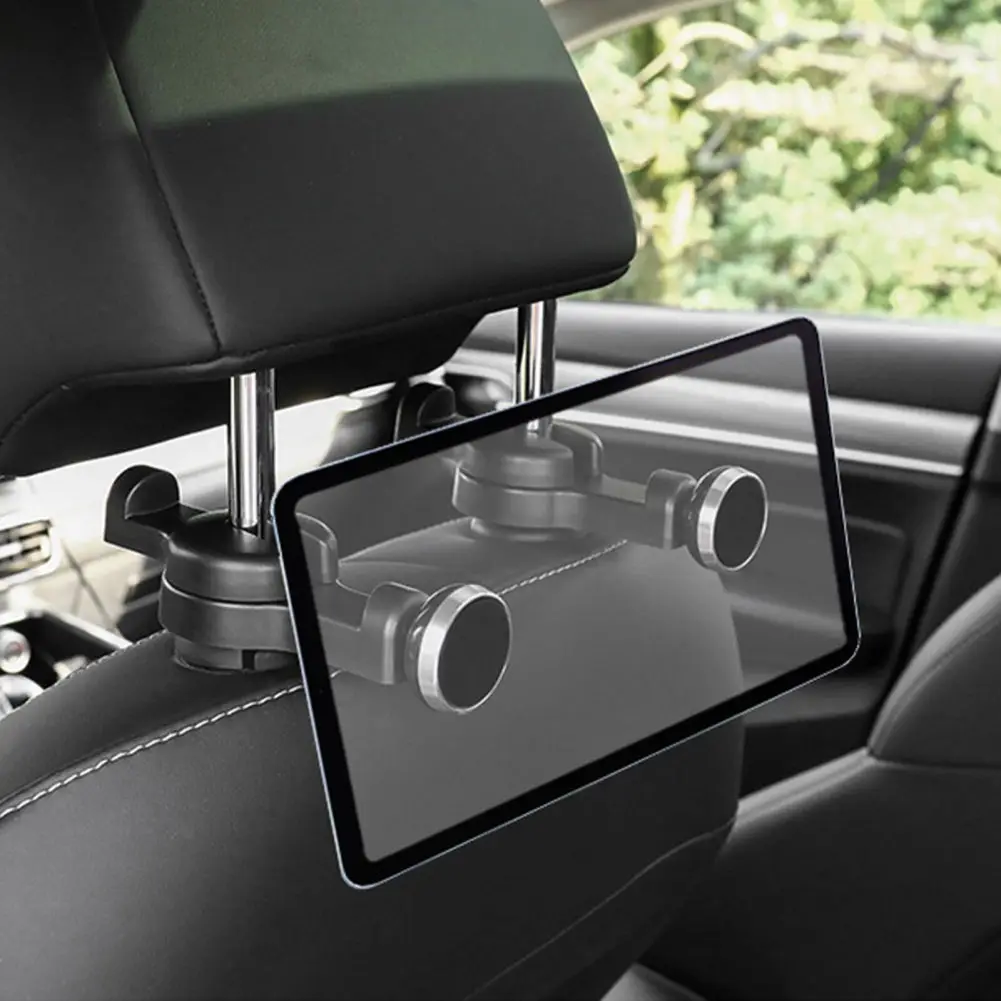 Car Headrest Tablet Holder Mount 360° Rotating Magnetic Mount Phone Stand Multi-functional Seat Back Hanger Storage Hook