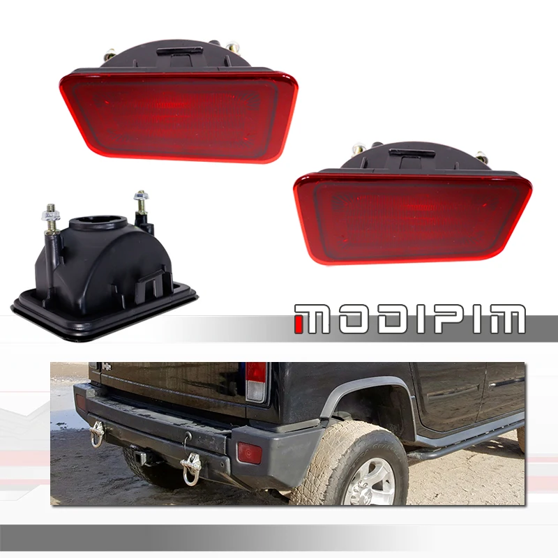 Red / Smoked Lens Car Rear Bumper Reflector Tail/Brake Light Housings For 2005 2006 2007 2008 2009 Hummer H2, No Bulb / Socket