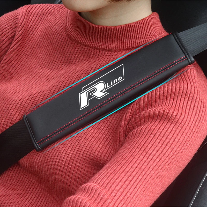 2PCS Leather Car Seat Belt Cover Shoulder Pads For Volkswagen Vw R Racing Rline Passat Golf 3 4 5 6 7 8 MK2 MK3 Car Accessories
