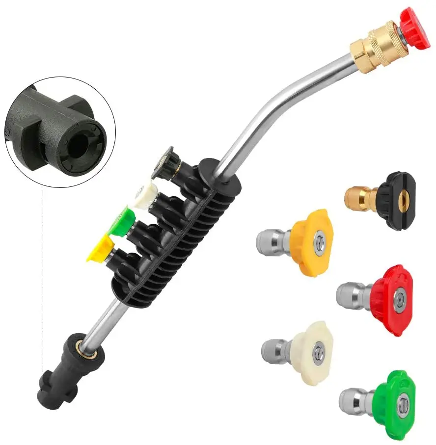 Hot Sale 4000 PSI High Pressure Car Washer Extension Wand Set Water Gun Curved Rod with 5 Spray Nozzle Tips