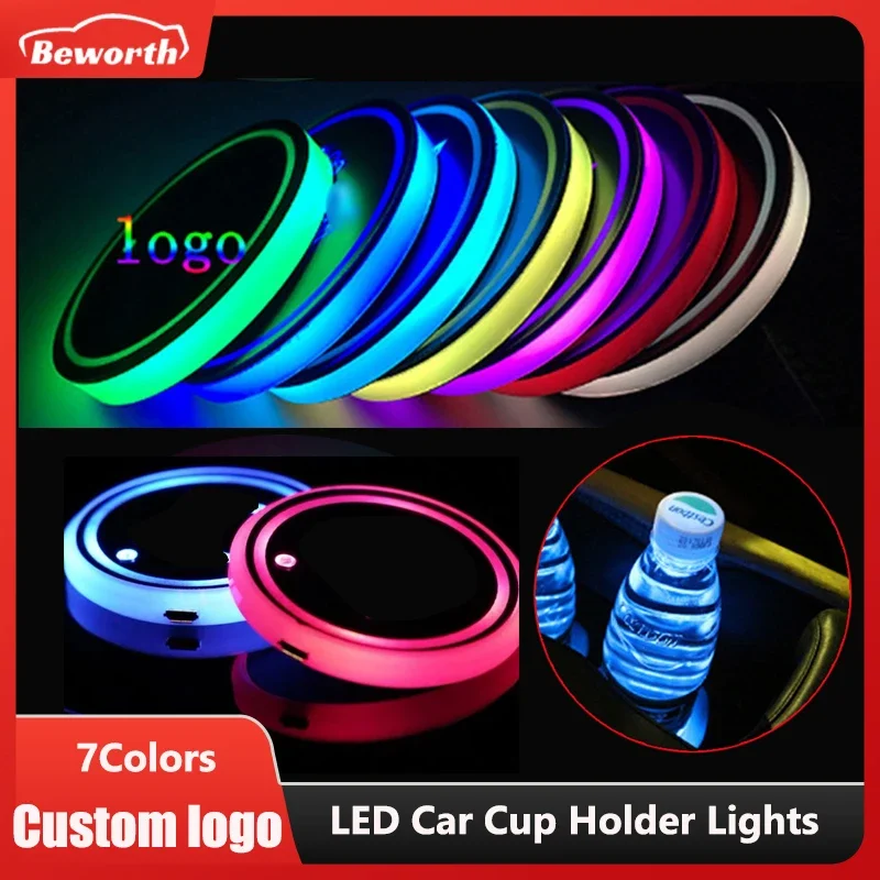 2Pcs 7Colors LED Car Cup Holder Lights For Tesla Model 3 Y X Luminous Coaster Water Pad
