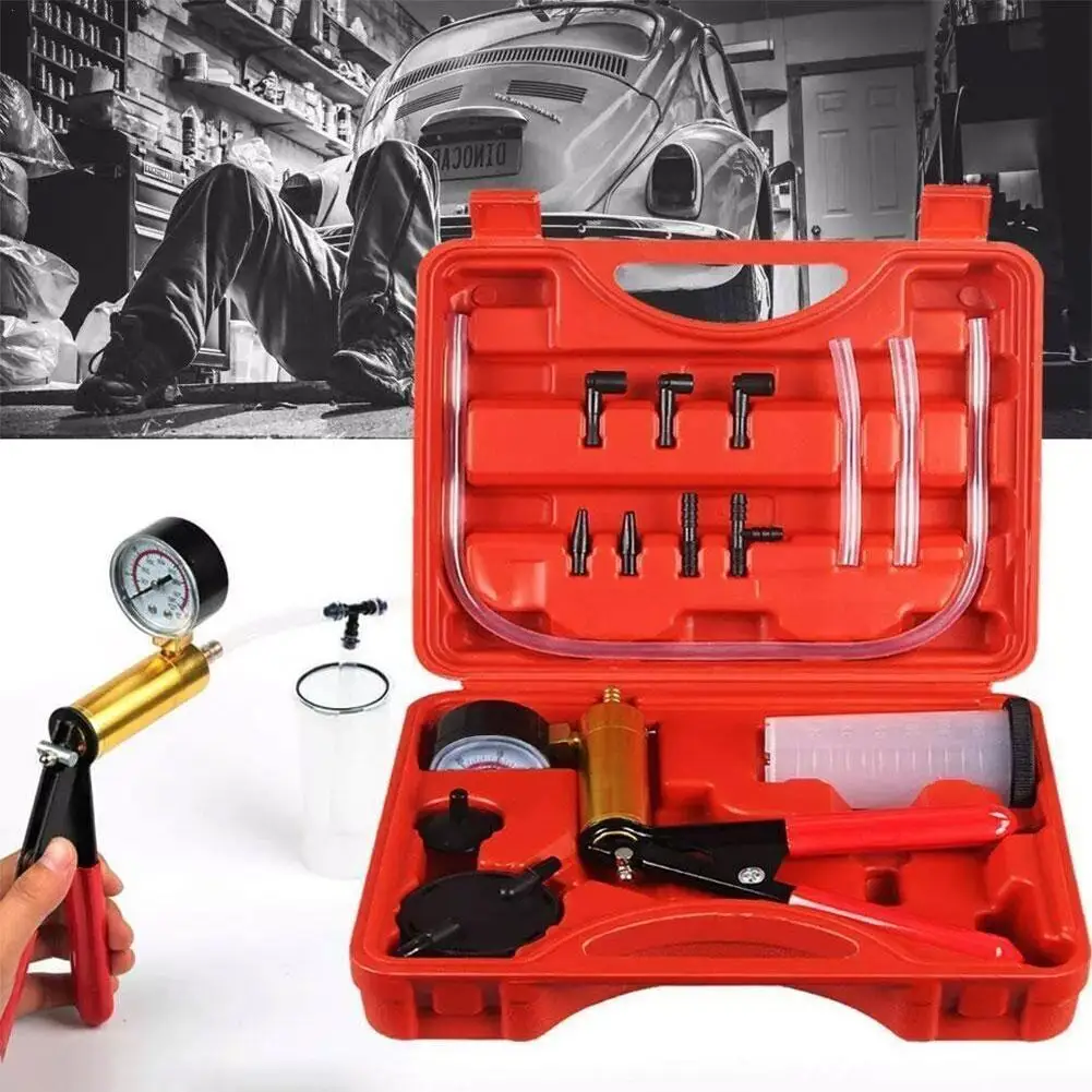 Manual Vacuum Pressure Pump Brake Fluid Drain Kit Vacuum Pistol Pump Tester Kit Portable Aluminum Vacuum Gauge