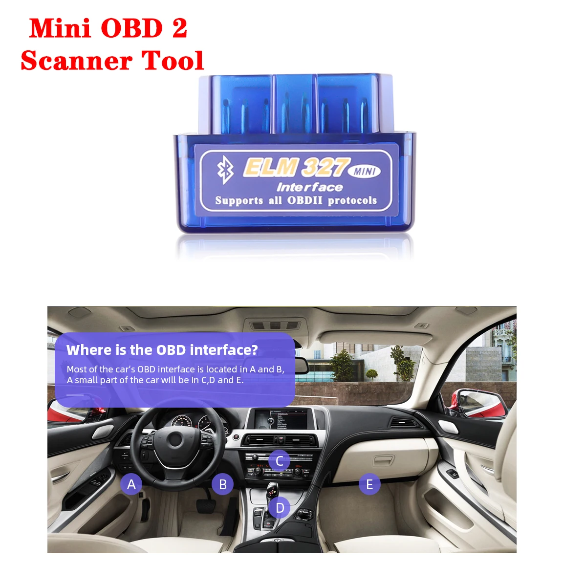 Car Diagnostic Scanner Eml327 V1.5 V2.1 OBD 2 Scanner Tool Bluetooth Car Diagnostic Tools Support 7/9 OBDII Protocols Smart Scan