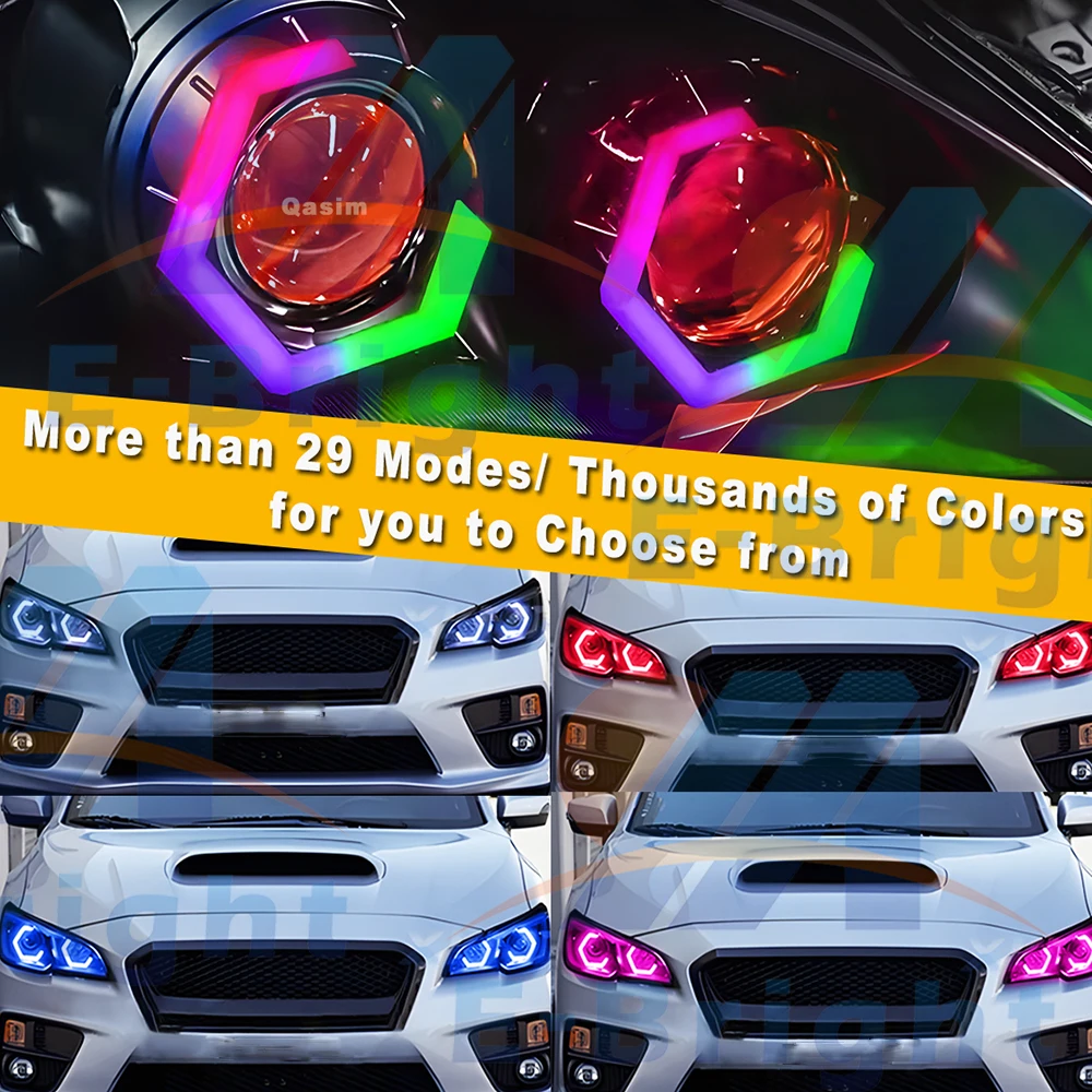 12V 24V RGB Hexagon Angel Eyes Halo Rings Retrofit Headlight Car Motorcycle Switchback White DRL+Amber Turn Signal Light 1Set