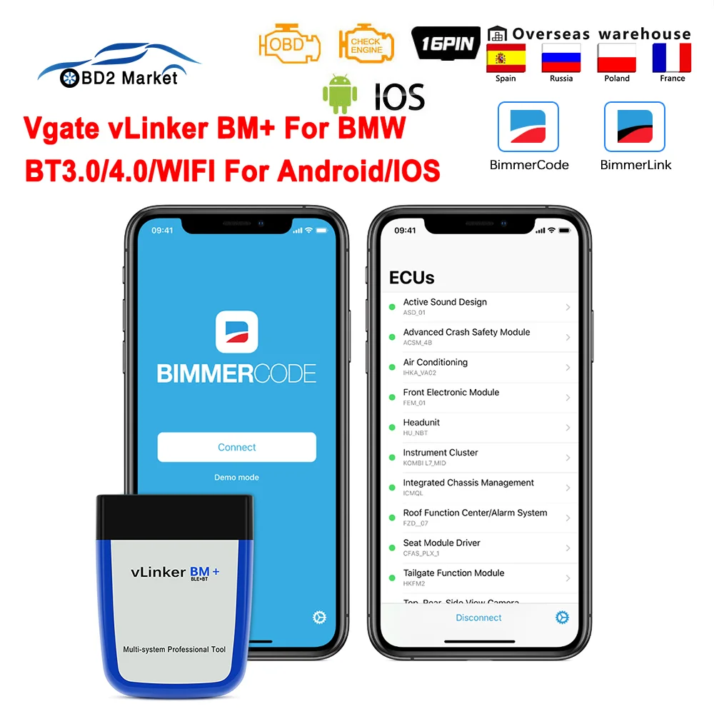 Vgate vLinker BM ELM327 OBD 2 OBD2 For BMW Bimmercode Scan wifi Bluetooth-Compatible ODB2 Car Diagnostic Auto Tool ELM 327 V 1 5