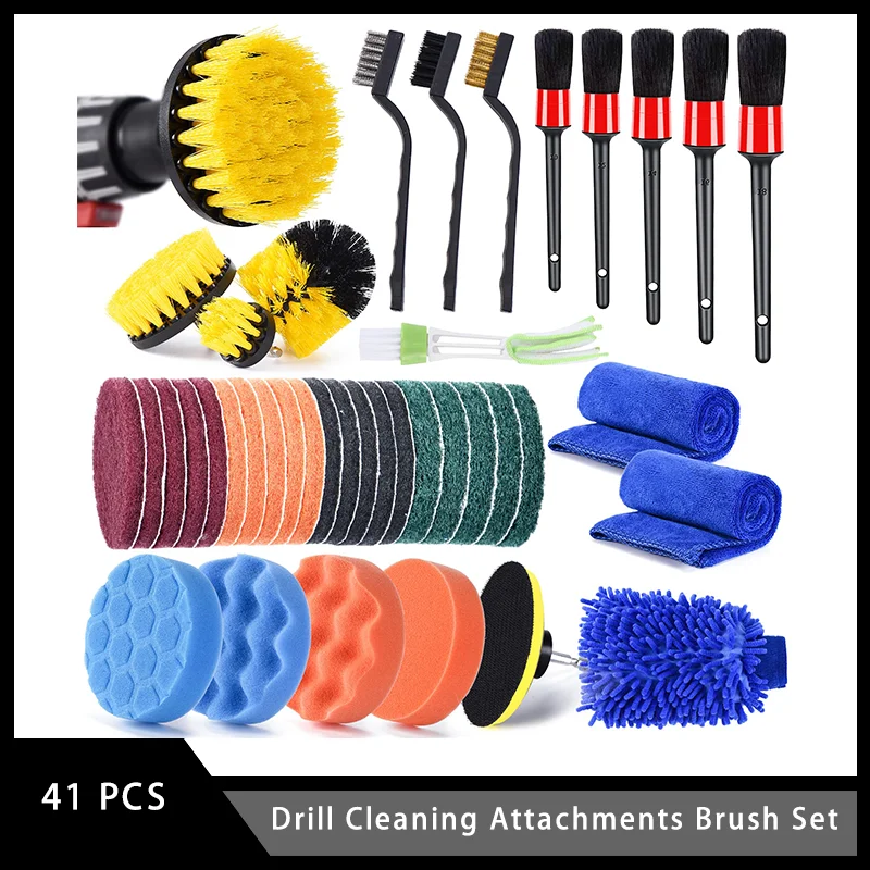 41 Pcs Drill Cleaning Attachments Brush Set with Car Detailing Brush for Cleaning Wheels Dashboard Interior Exterior Leather