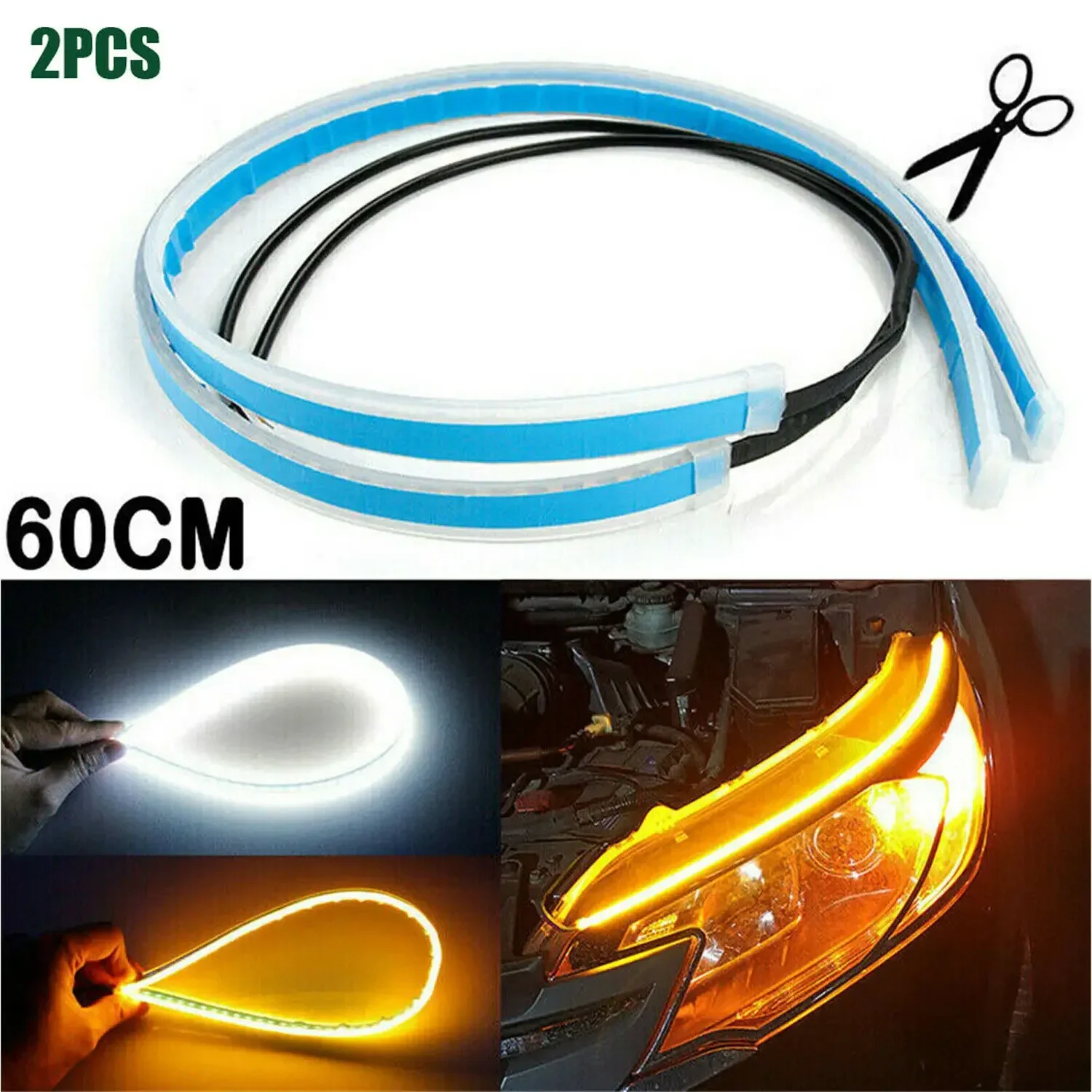 2 x Sequential LED Strip Turn Signal Indicator Car DRL Daytime Running Light 30cm 45cm 60cm