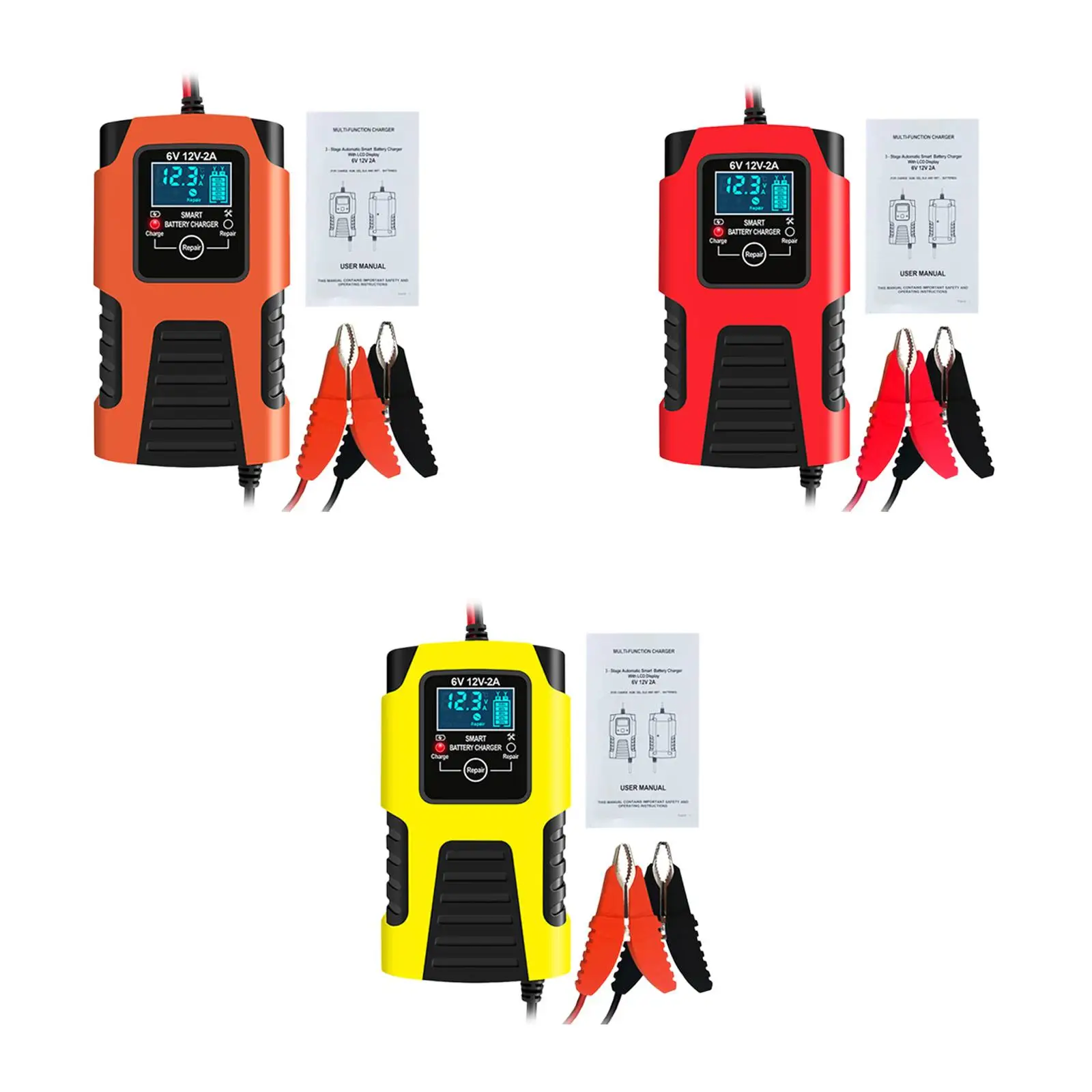 6V 12V Digital Display Battery Charging Device Smart Battery Trickle Charger for Automotive Motorcycles Vehicles Van Cars