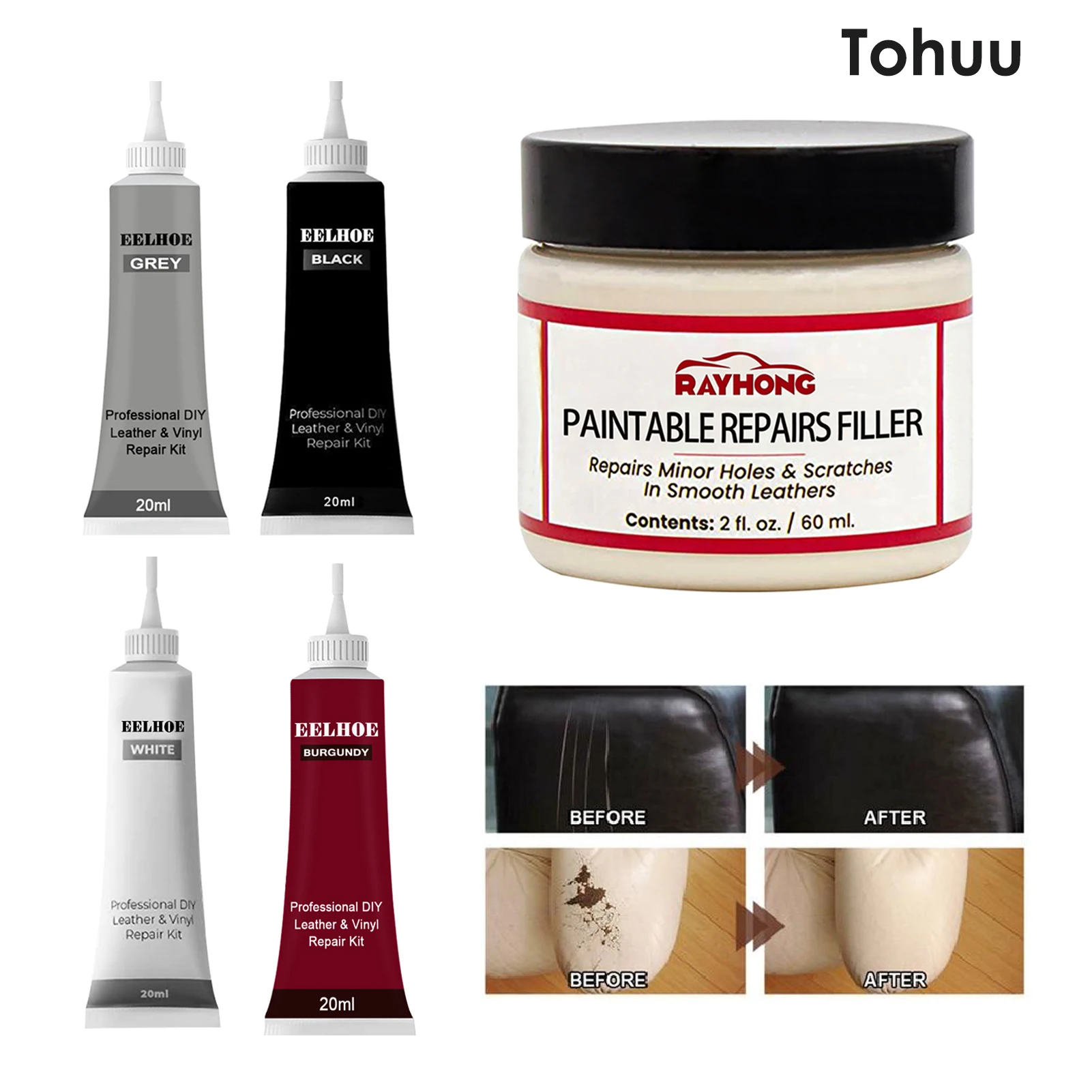 Leather Filling Paste 60ml Natural Leather Filler Repair Compound Leather Restoration Cream For Tears Crack Burns Holes Filler