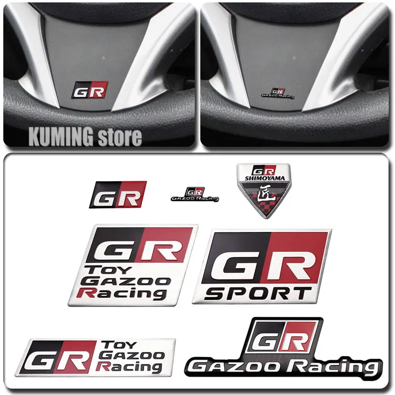 Car Accessories For Toyota Prius RAV4 Camry Yaris Corolla GR Racing Sport Metal Badge Steering Wheel Console Door Panel Decal