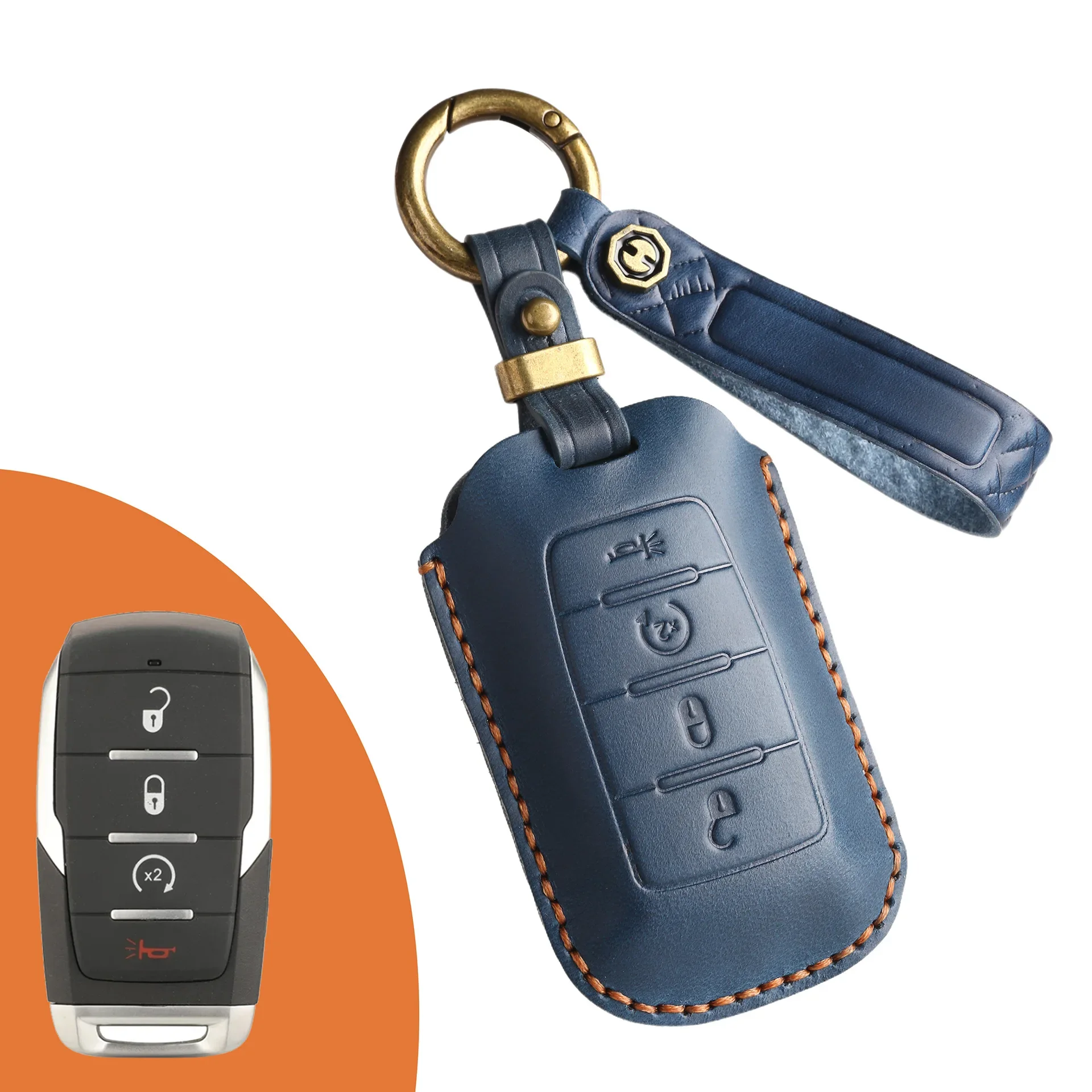 Leather Car Key Case Key Fob Cover Smart Key Shell for GMC Ram Handmade Organize and Protect Your Keys 4/5/6 Buttons