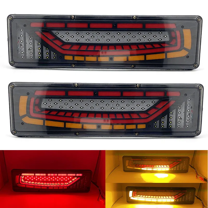 2 x 12/24V LED Rear Lights Trailer Truck Tail Light Sequential Flashlight Turn Signal Brake Reverse Lamp Tractor Taillight 46cm.