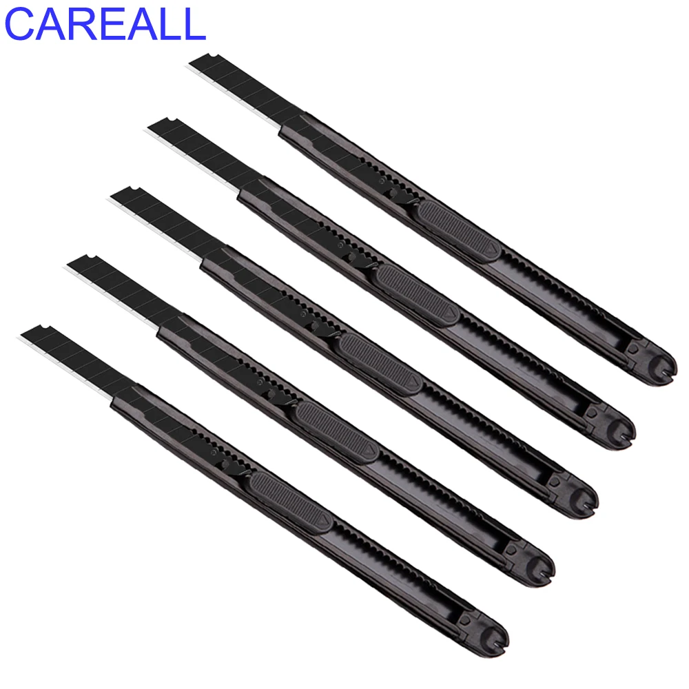 CAREALL 5pcs Black Utility Knife Vinyl Car Stickers Window Tinting Film Knife Wallpaper Decals Cutting Tool Wrap DIY 9mm Blade