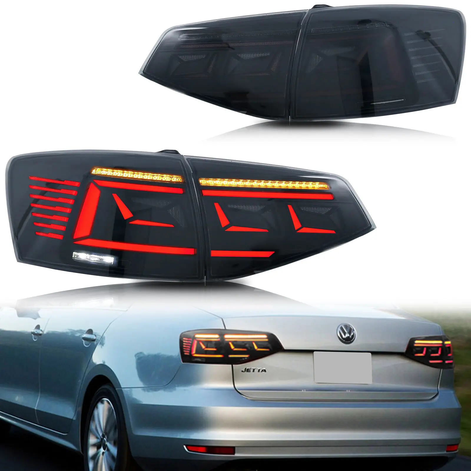 LED Tail Lights For VW Volkswagen Jetta 2015 2016 2017 2018 With Start Up Animation Sequential Indicator Rear Lamp Assembly