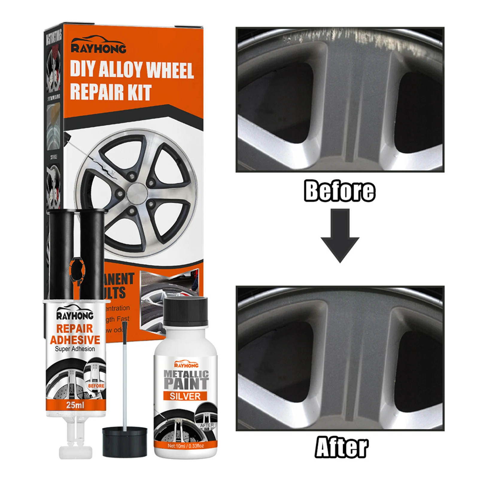 Car Alloy Rim Scratch And Scrapes Remover Repair Kit Silver Paint For Easy And Quick repair Auto Wheel Repair Accessories