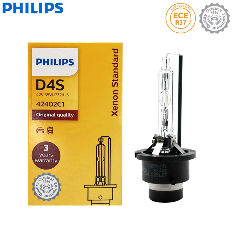 Philips HID D4S 35W Xenon Standard 4200K Auto Original Headlight Car Genuine Bulbs OEM Replacement Upgrade D4 ECE 42402C1, 1X