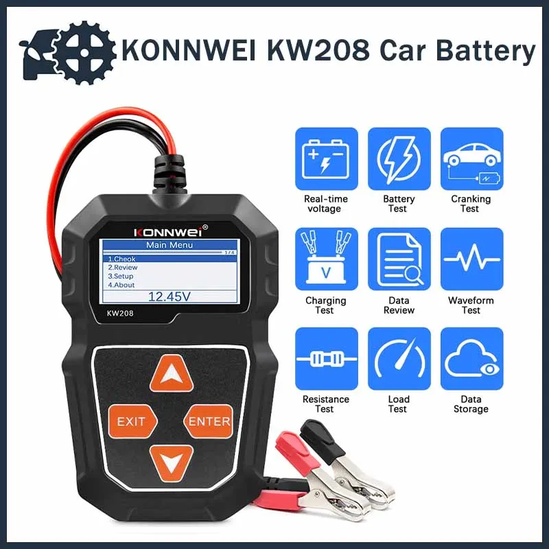 KONNWEI KW208 12V Car Battery Load Tester Professional Automotive Alternator Analyzer Waveform Voltage Test for Car/Motorcycle