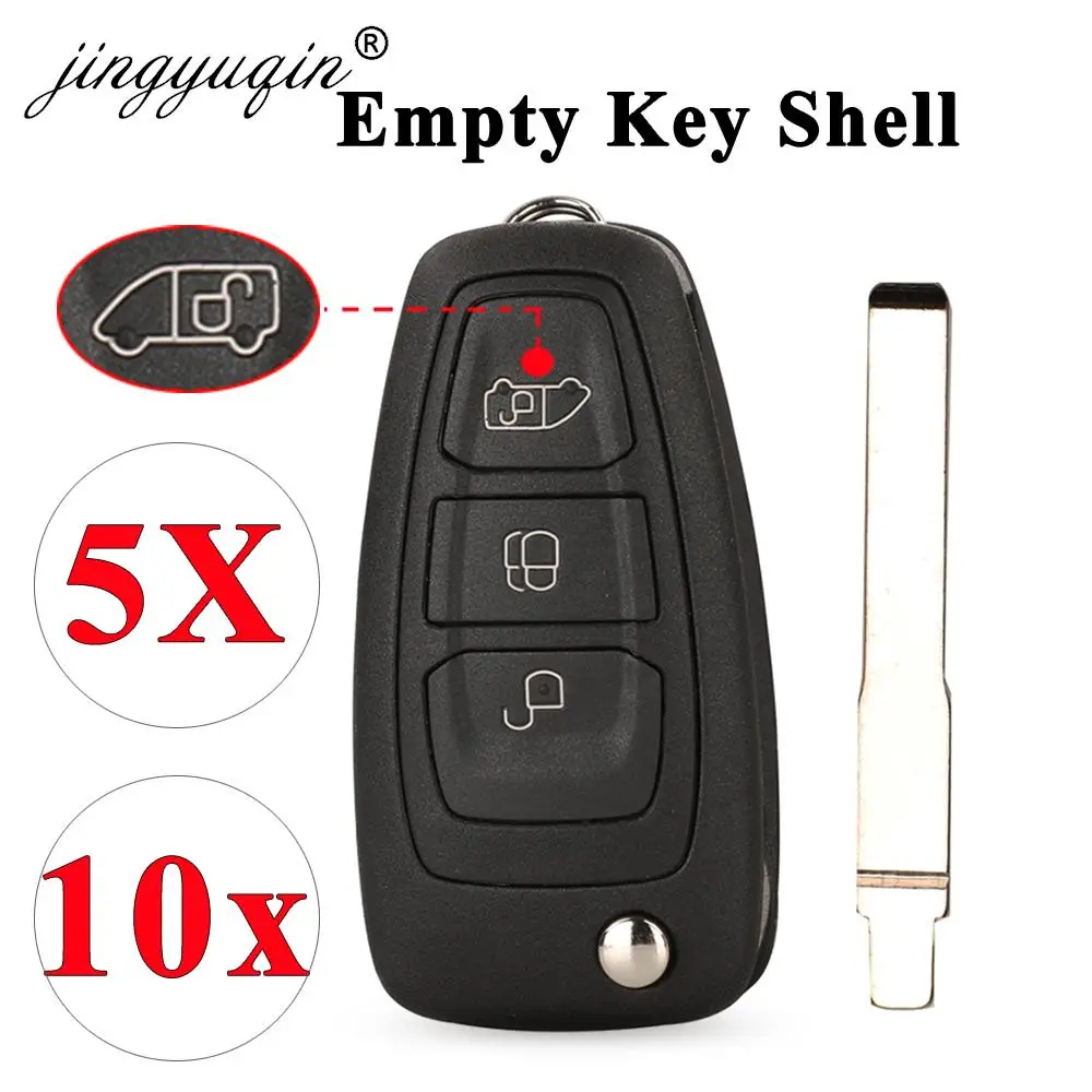 jingyuqin 5/10pcs Flip Remote Car Key Shell Case for Ford Transit Custom MK8 Cargo Tourneo Custom 2012+ Replacemnet 