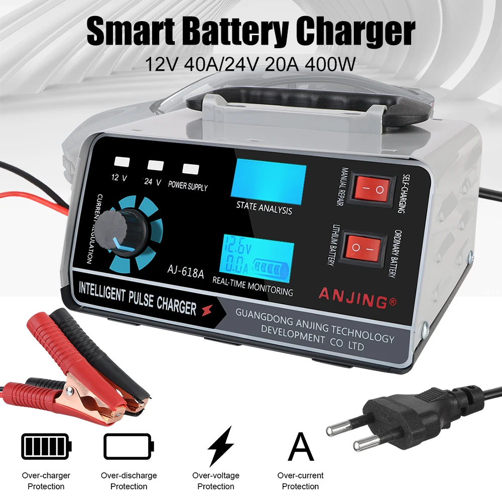 400W Five-Stage Power Puls Repair Chargers 12V/24V Digital LCD Display For Car Truck Boat Motorcycle Automatic Battery-chargers