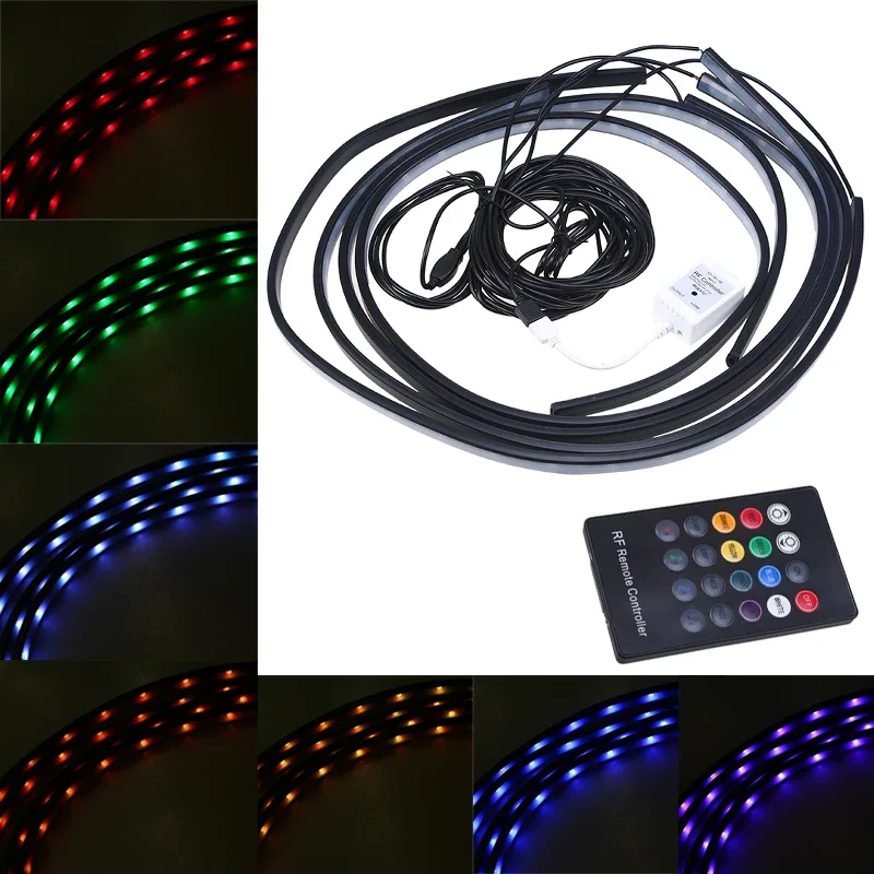 POSSBAY RGB Wireless Remote Control Car Flexible LED Underglow Underbody Interior Under Atmosphere Strip Light Neon Lamps