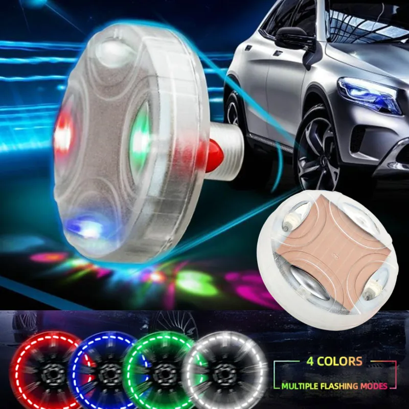 Car Tire Valve Caps Light Universal Auto Wheel Valves Air Cap Solar Energy LED Light Decorate Lamp Colorful Styling Accessories