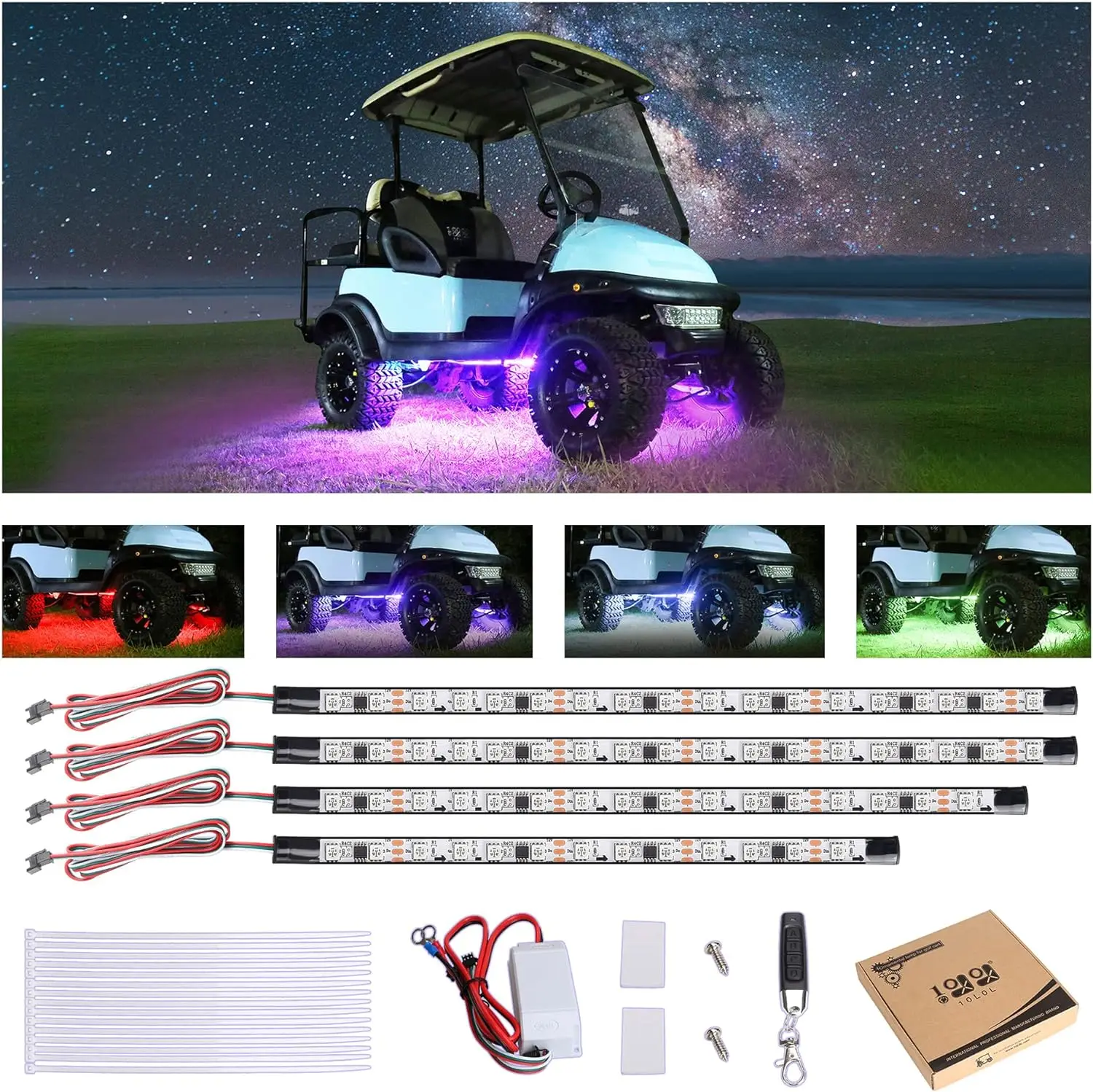 Golf Cart Underglow LED Light Strip Kit, 22 Modes Glow Neon Underbody Lighting with Wireless Remote Control, Sound Active