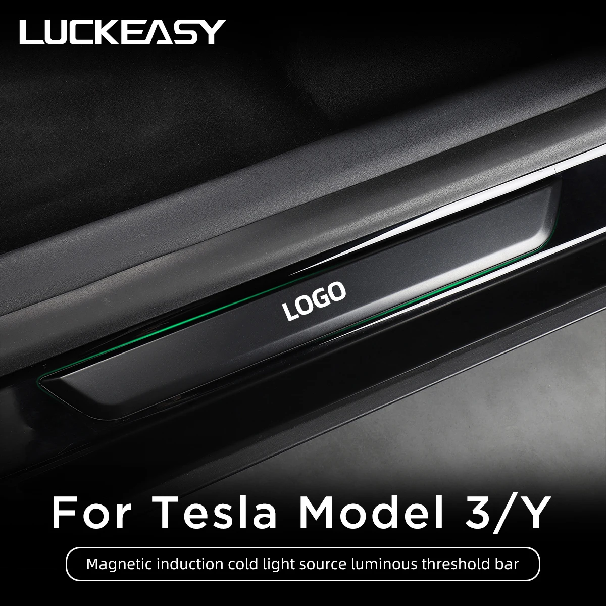 LUCKEAS For Tesla Model 3 Model Y Auto Accessories Car Threshold Bar Magnetic Induction LED Luminous Illuminated Welcome Pedal