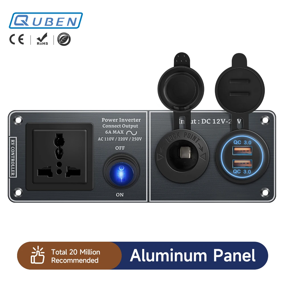 Car Charger Multi-Functions Aluminum Panel Inverter AC110V 220V Dual Port USB QC3.0 12V 24V for RV Yacht Travel Trailers