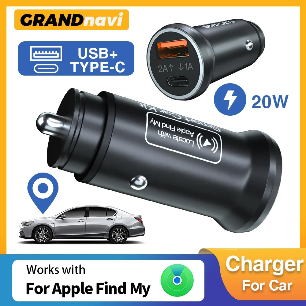 GRANDNAVI Universal Mini Car Charger Cigarette Lighter USB Type-C Adapter Hidden GPS Locator Track For IOS Apple System Find My