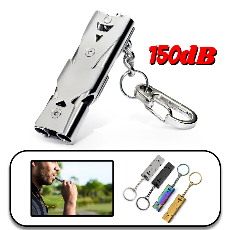 Outdoor Portable Whistle 150dB Aluminum Alloy Double Tube Loud Fesaving Emergency SOS Safety Whistle Waterproof Outdoor Tool