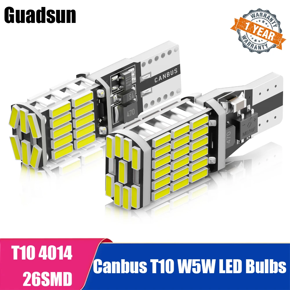 2pcs high power 4014 26SMD car LED T10 W5W bulb canbus no error interior dome lights auto width reading lamp white red amber 12V